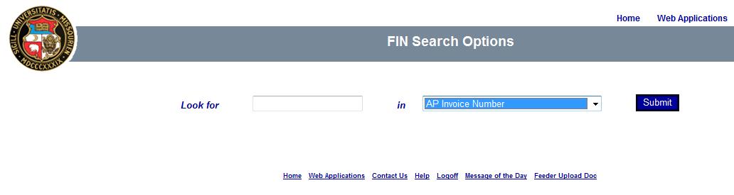 Screenshot of Web Applications FIN Search Options